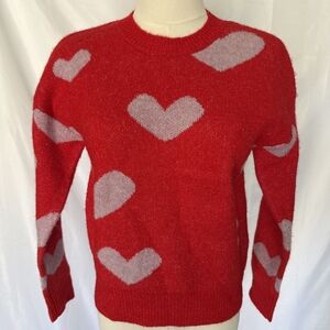 VIGOSS Heart Print Cozy Knit Sweater Red/Pink Nwot
